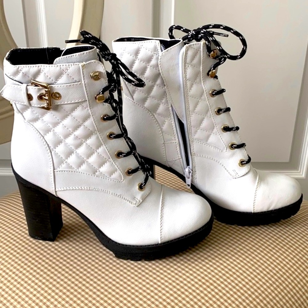 GUESS White Combat Boots